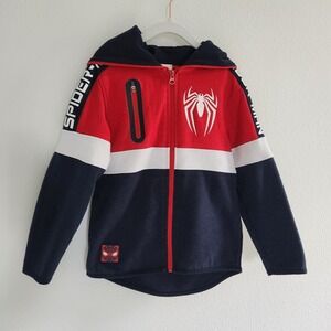 Marvel Spider-Man Boys Zip Up Hoodie Red Navy Colorblock Size 5/6